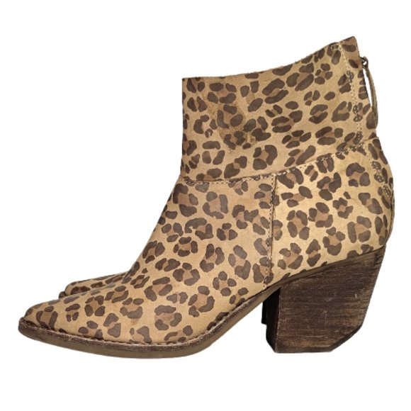 Matissa Premier Leopard Print Suede Leather Ankle Heeled Bootie Shoes Sz 6.5 - Picture 3 of 12